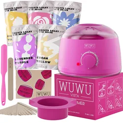 WUWUVISTA-Kit de cera para depilación, calentador de fusión de cera, cuentas de cera para cara/brasileña/cuerpo completo/Bikini/piel sensible (19 artículos)