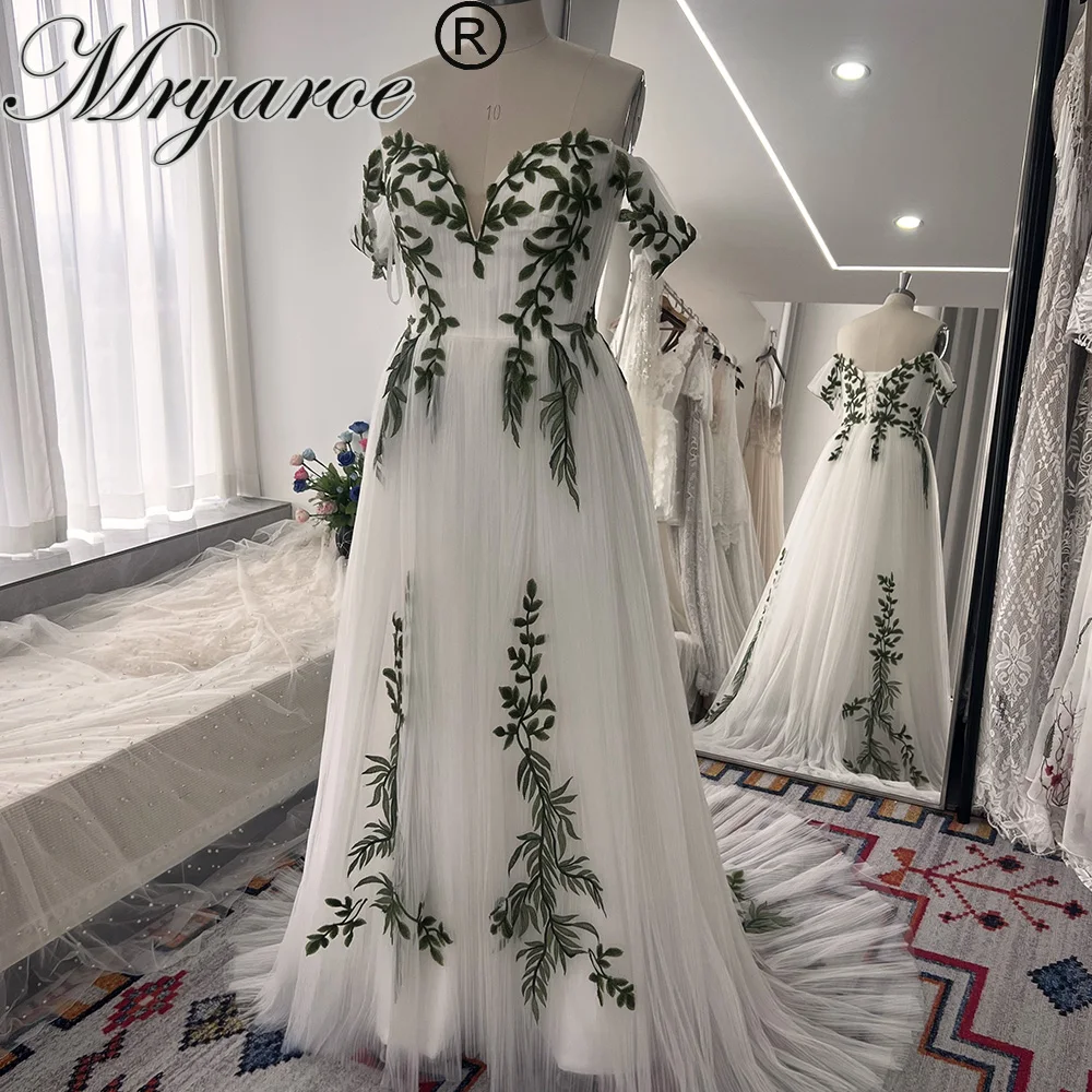 wedding dress with green leaves Sage