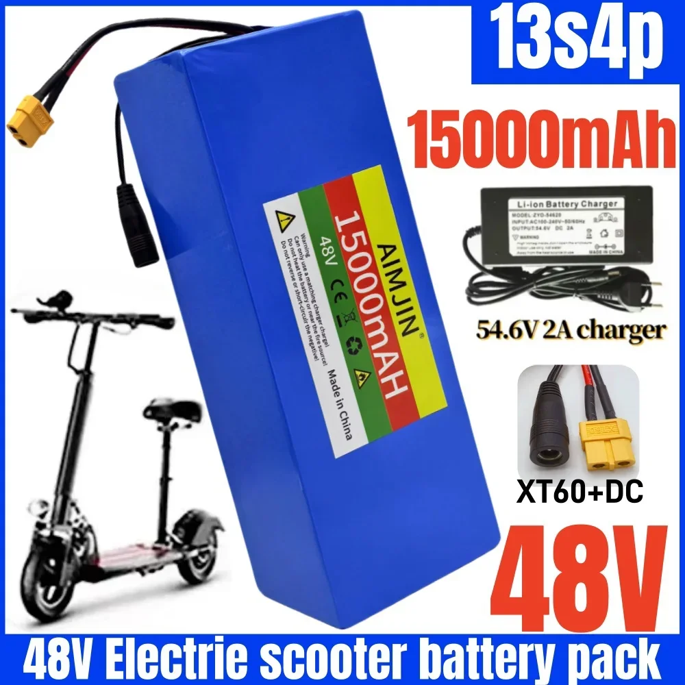 電動スクーター,自転車,BMS,充電器用のリチウムイオンバッテリーパック,13s4p,48v,15000mah,18650, 54.6v,2a