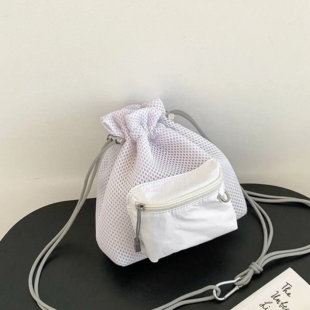 

Korean Style Drawstring Bucket Bag Handbag Purse Folded Nylon Shoulder Bag Solid Color Mobile Phone Bag Small Crossbody Bag