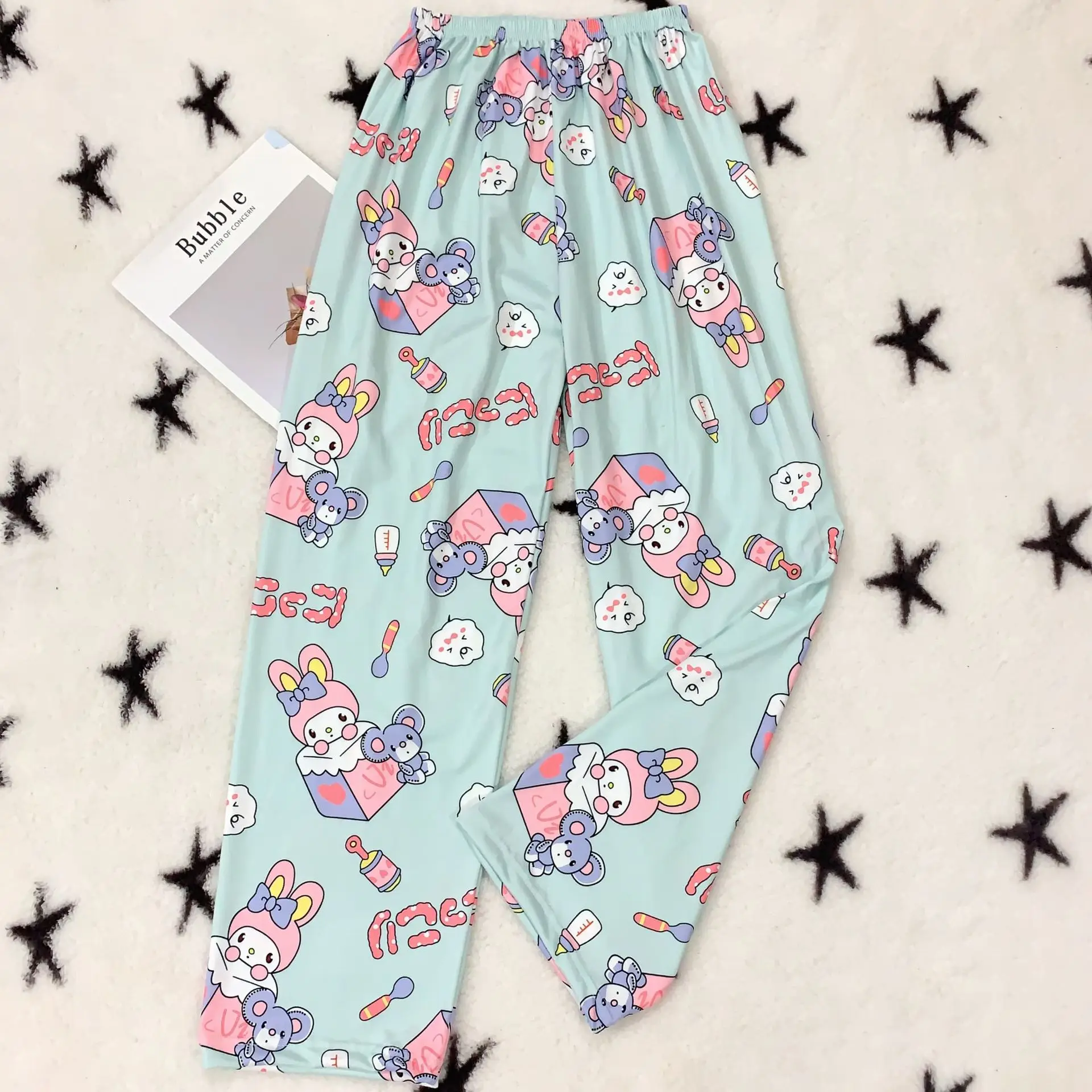 Sanrio Hello Kitty Kuromi Polyester Fiber Pajama Pants Women\'s New Four Seasons Home Pants Loose And Casual Fashion Trousers