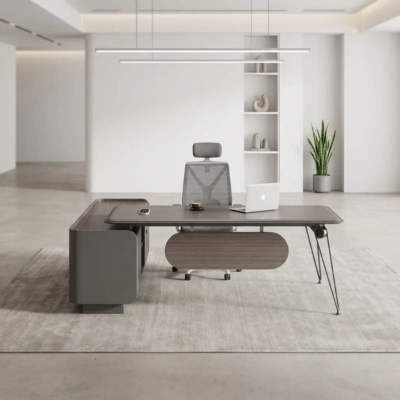 Italian-Style Luxury Veneer Extendable Manager Desk Durable Easy Assembly Modern Wooden Office Table for C-Level