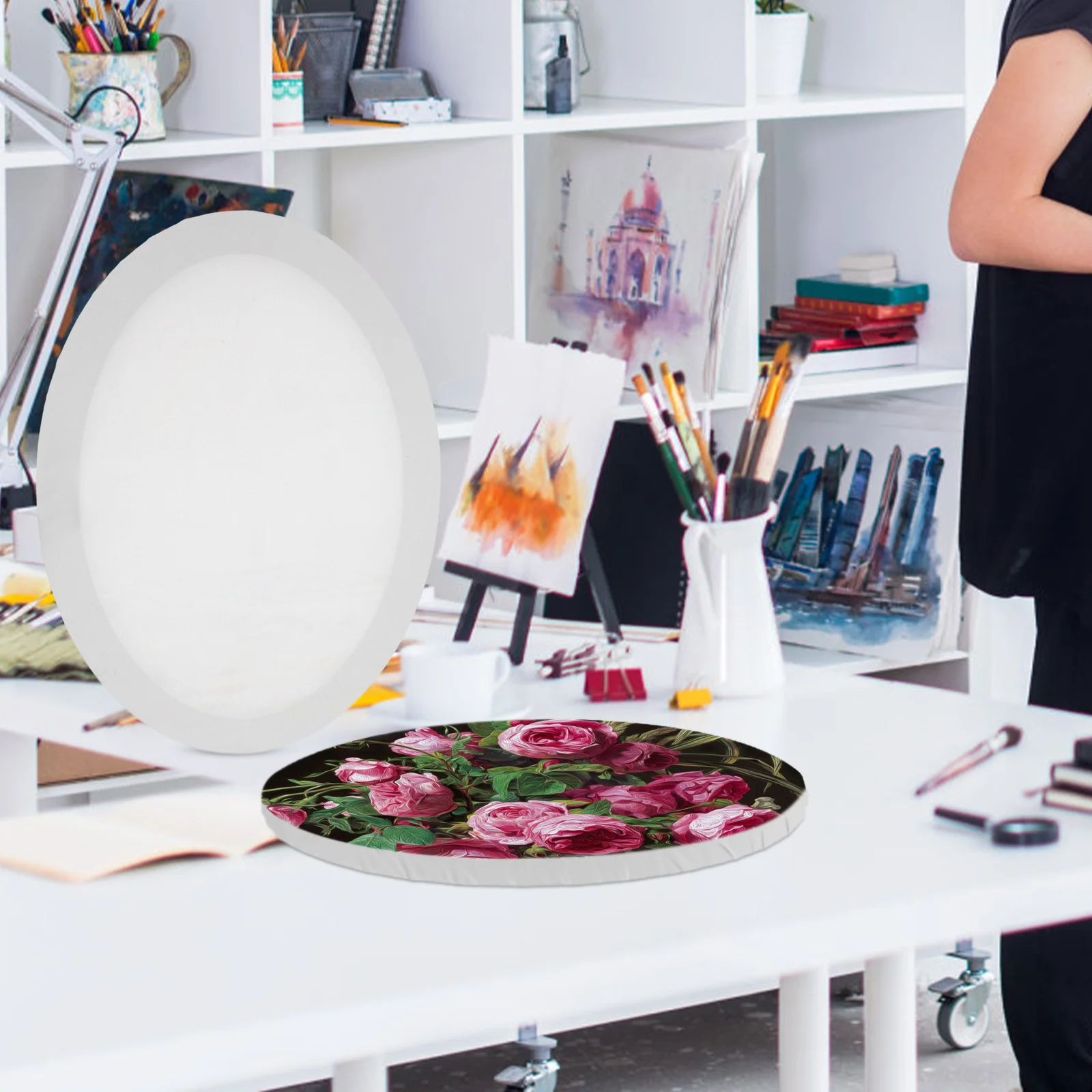 

2Pcs Oil Painting Panel Cotton Drawing Board Irregular Oval Style Canvas Creative Painting Supplies Art Hobbyists 30x40cm