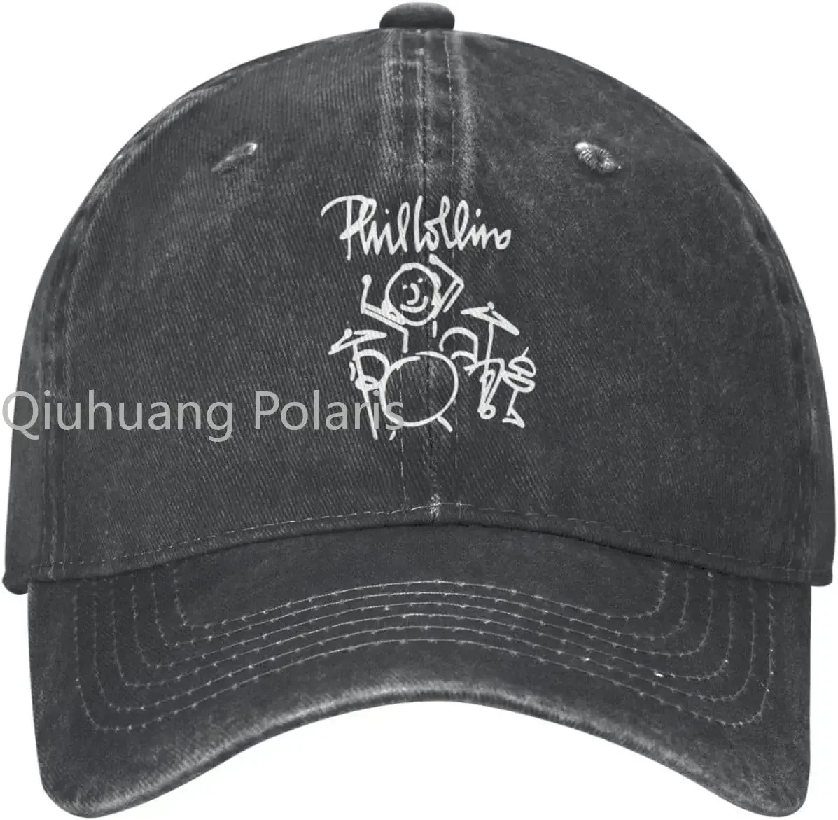 Phil Music and Collins Baseball Cap Vintage Washed DeniinCap Unisex Casual Outdoor Sport Hat Black