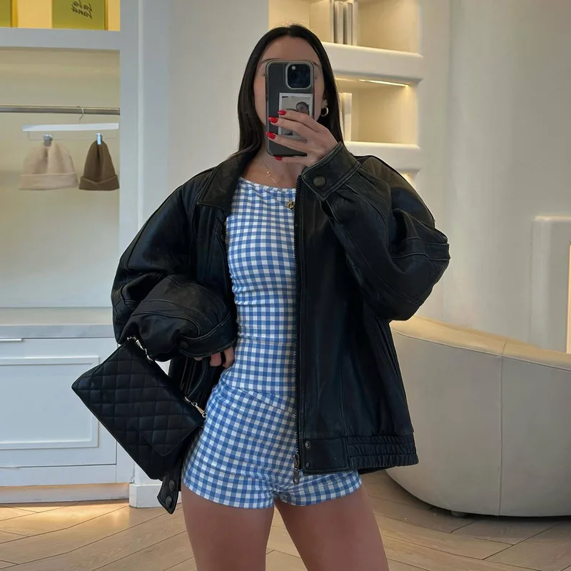 

New summer fashion casual vest fresh sweet ultra short body shorts plaid print suit club clothing Vestidos