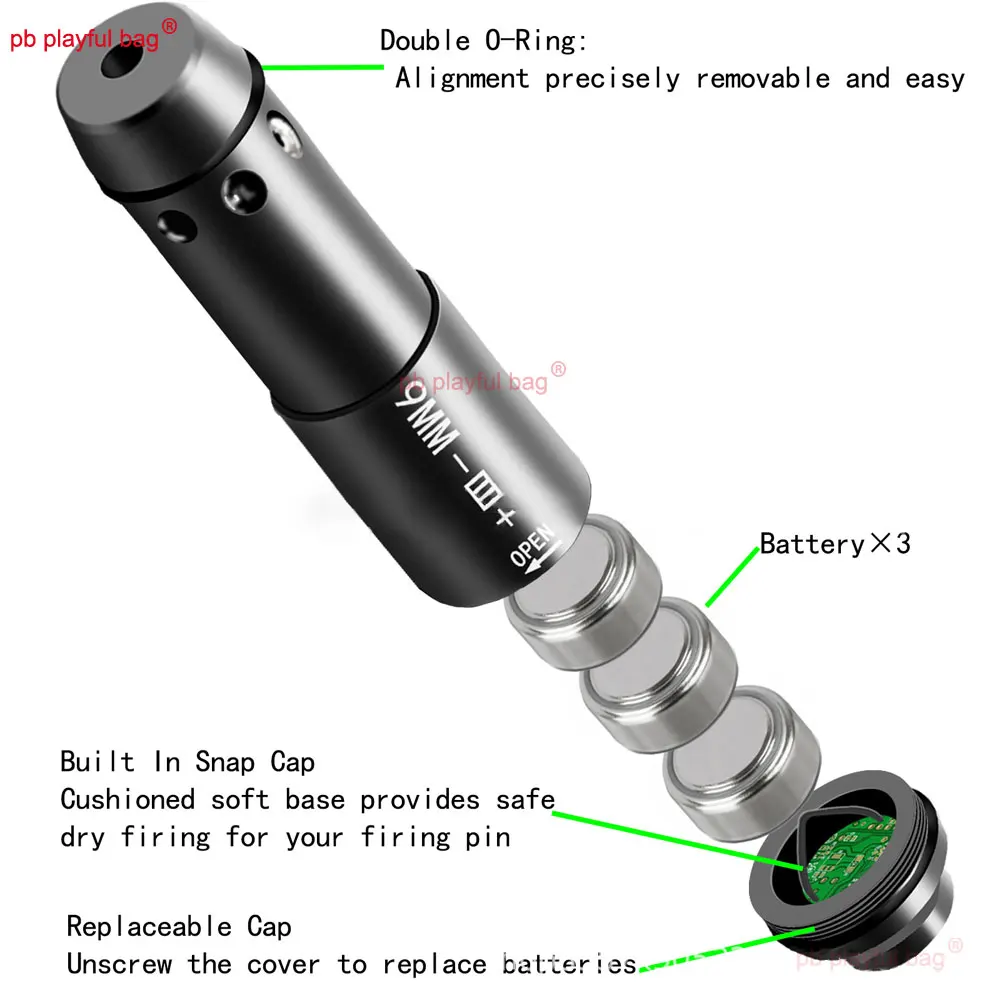 Outdoor Sports Tactical Game 2MW Laser 9mm Green Light Cartridge Bore Sighter Training Bullets Adult Toy Accessories QG546