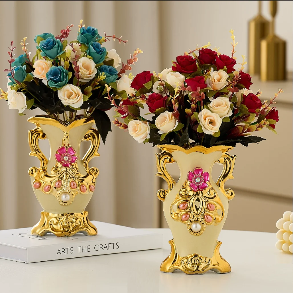 Gilt Frosted Porcelain Vase Vintage Advanced Ceramic Flower Vase For Room Study Hallway Home Wedding Decor