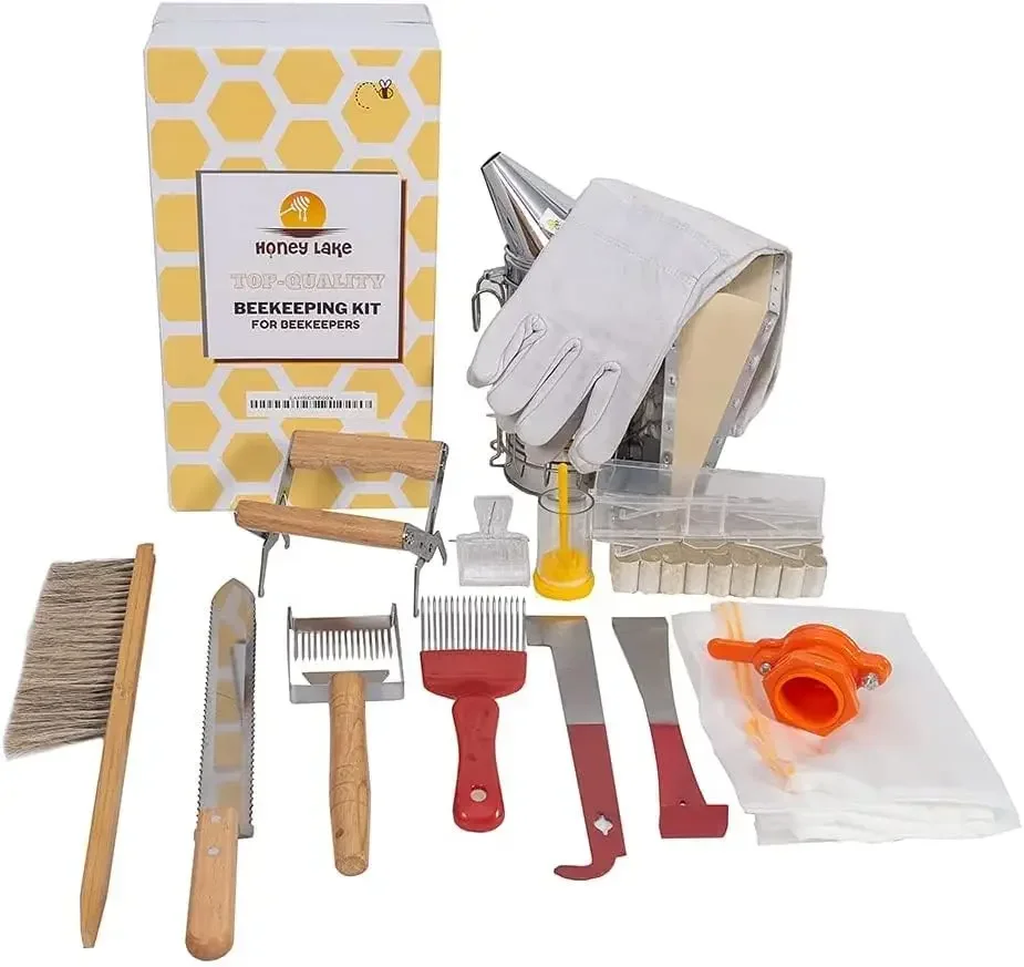 

[XMSJ]Honey Lake 10 Frame Beehive Starter Kit and Beekeeping Supplies Tool Kit, Beeswax Coated Assembled Deep Bee Box