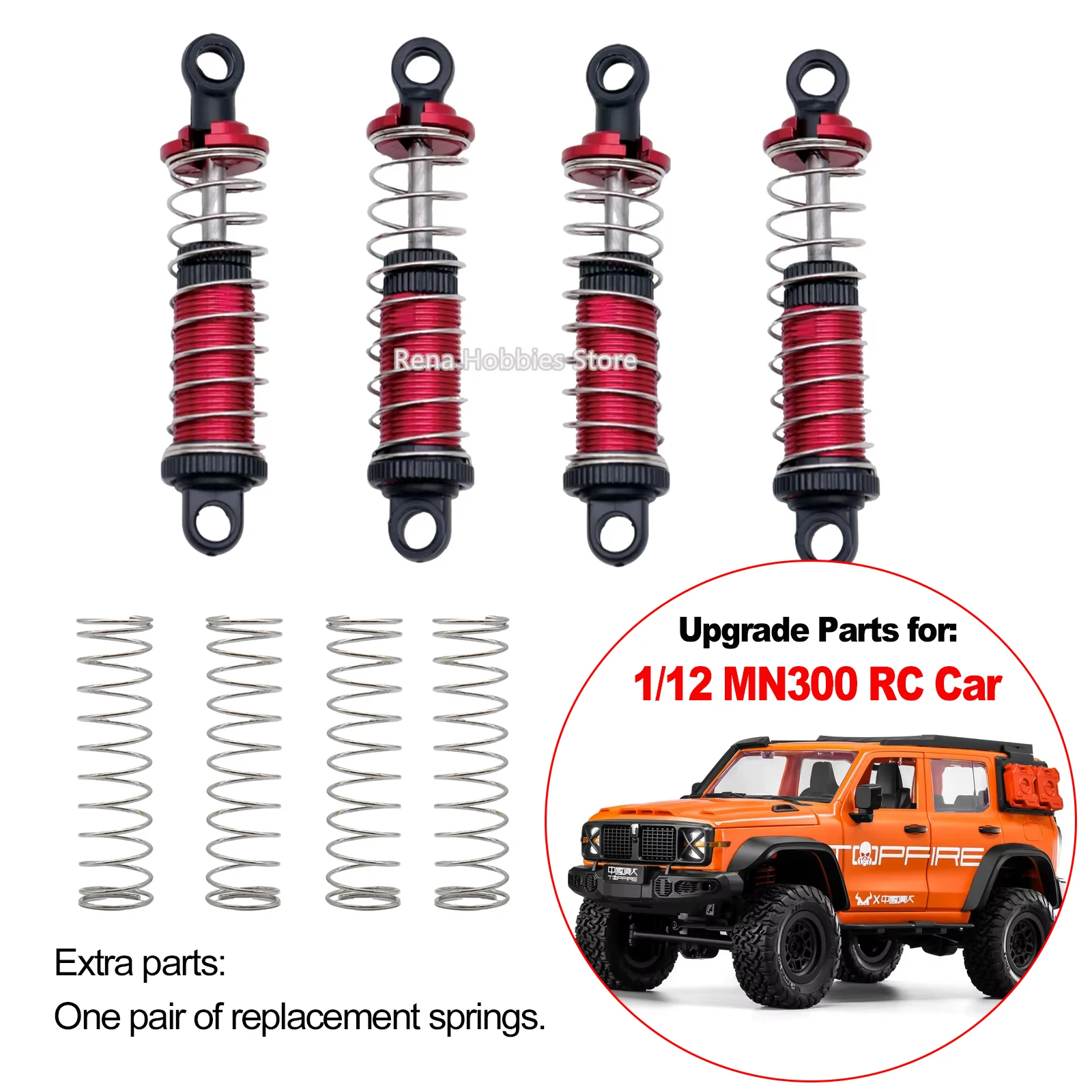 4PCS Metal Shock Absorber for 1/12 MN300 RC Crawler 4WD Off-road Remote Control Car - Hydraulic Oil Damper with Hard/Soft Spring