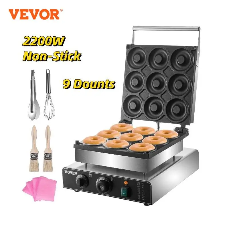 VEVOR 9PCS Kommerziellen Elektrische Donut Maker Professional 9cm Donuts Maschine Kreis Ringe doppelseitige Heizung Gaufriers