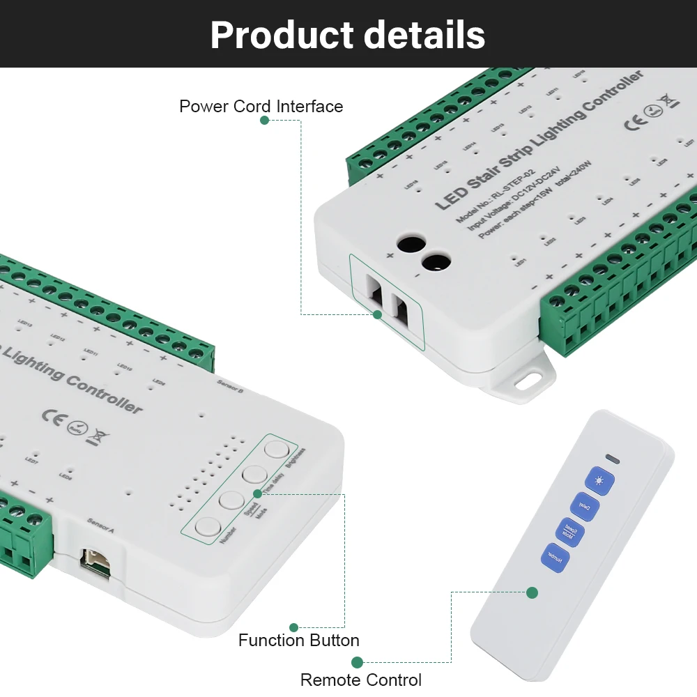 LED Stair Light Controller 24V LED Strip Stair Motion Sensor Switch 16/28 Step DIY Color Stair Lighting LED Strips Home Decor