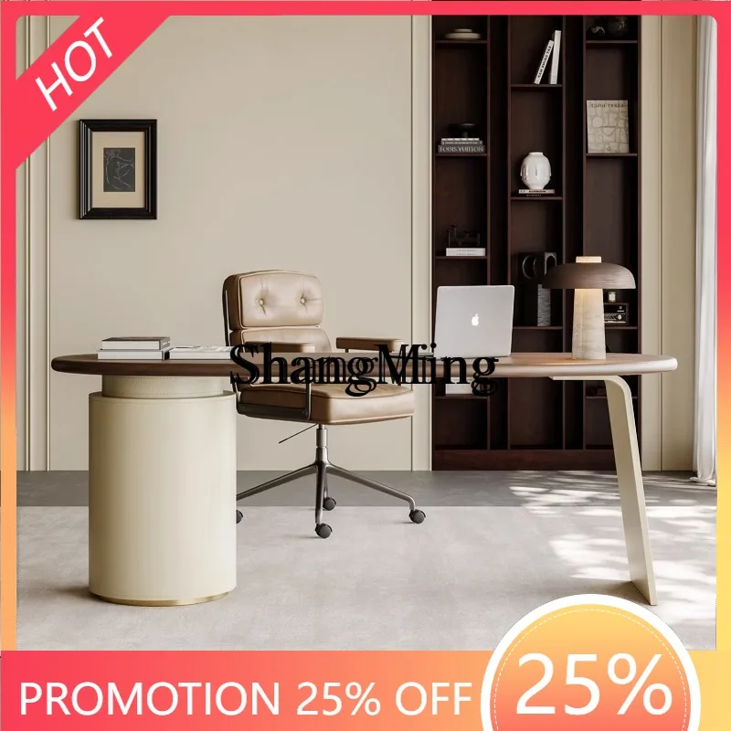 FG good-looking retro style book table and chair combination walnut solid wood with cabinet high-end light luxury computer desk