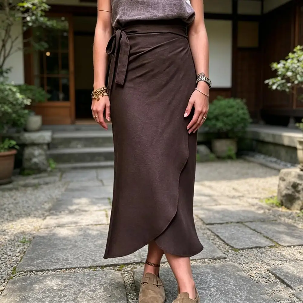 Women Elegant High Waist Irregular Split Midi Skirt Slim Fit Large Hem A-Line Skirt For Work Leisure Daily Beach Travel Party