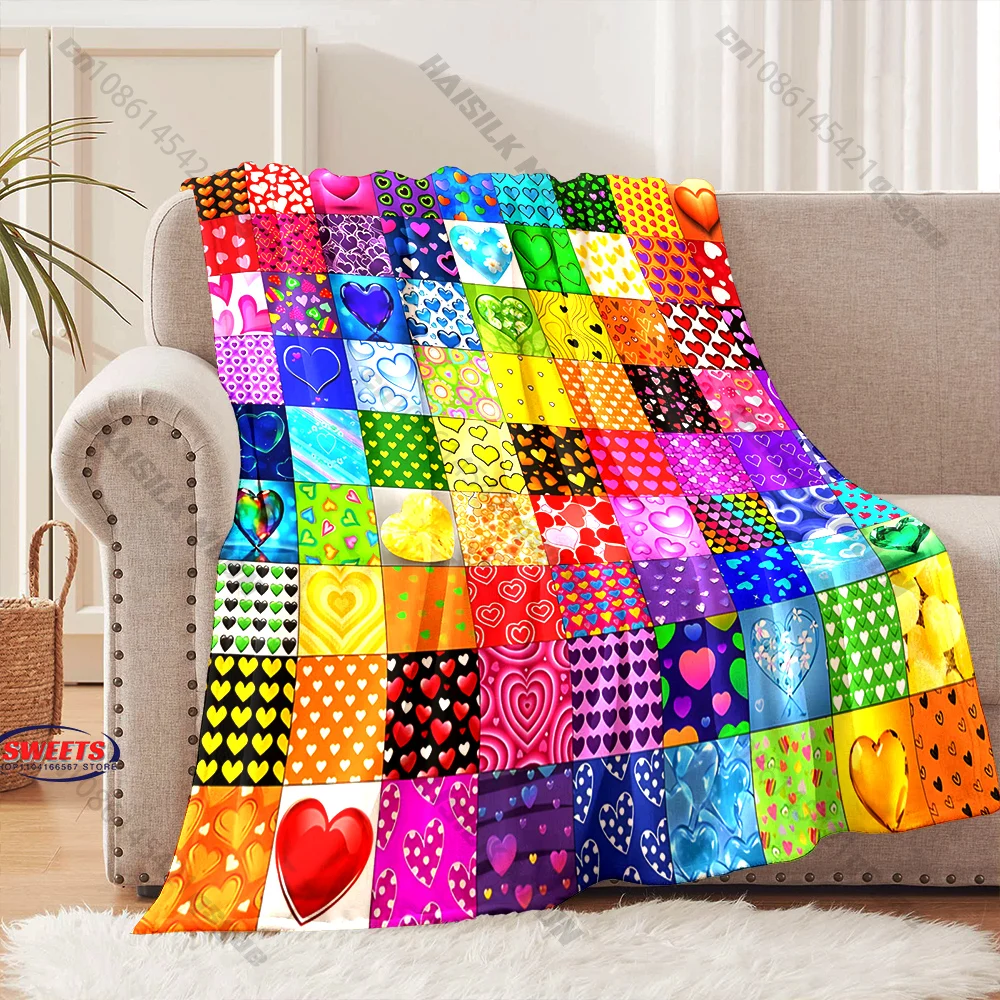 

Colorful Heart-Themed Cozy Blanket Multiple sizes kid's and adults' bedroom living room sofa decor blanket, Exquisite gift