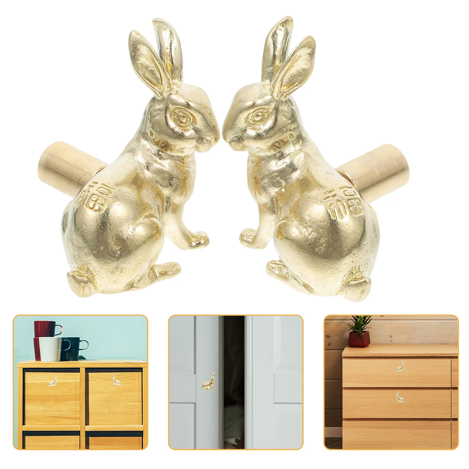 

2 Pcs Cabinet Knobs Adorable Drawer Pulls Animal Dresser Boho Golden Kitchen Handles Brass