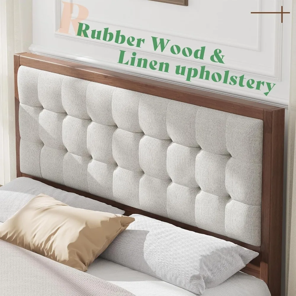 King Wooden Platform Bed Frame Mid-Century No Box Spring Noise-Free Sturdy Breathable King Size, Custom - view 3