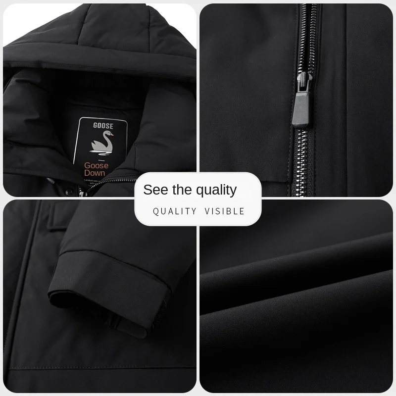 YEAE Goose Padding Removable Liner Long Down Jacket Man Hooded Jackets Men's Padded Jacket Warm Man Winter Coat Men's Clothing