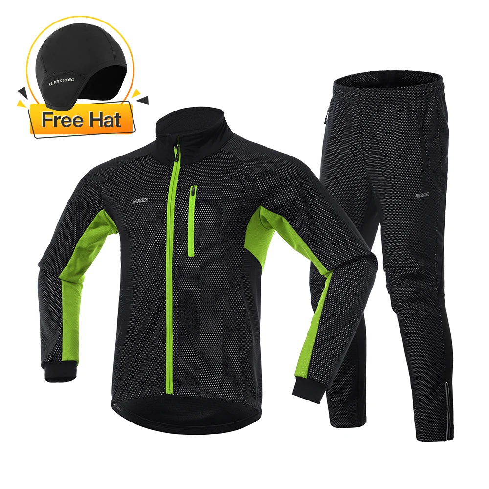 ARSUXEO Giacca da ciclismo termica calda da uomo Set Giacca da bici impermeabile frangivento Pantalone Tuta da bicicletta Abbigliamento da ciclismo