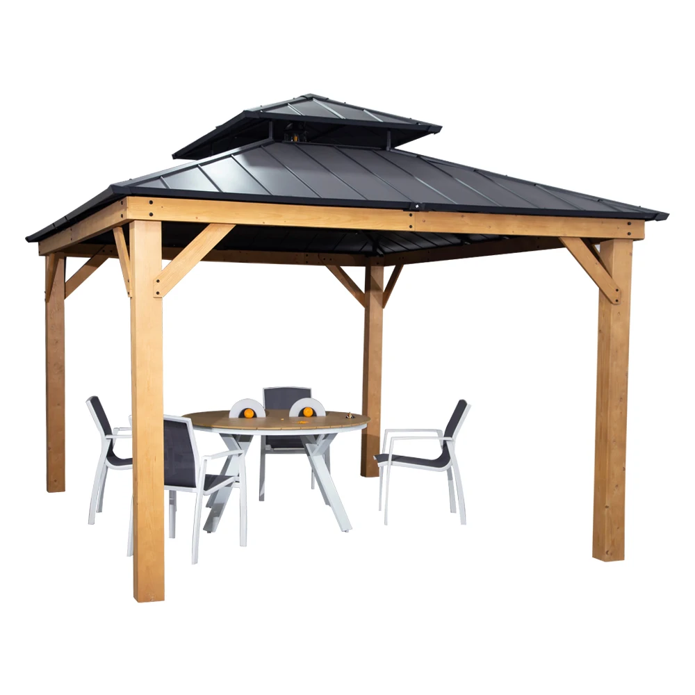 Patio 4x4  Outdoor Waterproof Steel Hardtop Roof Wooden Gazebo