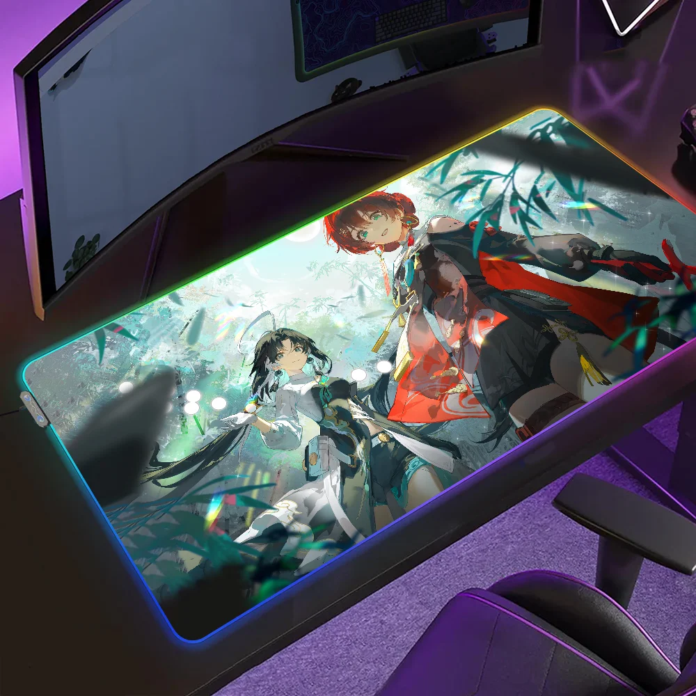 

Game Wuthering Waves Jianxin Mouse Pad Gaming MousePad LED Table Pads Micro USB Backlit Rubber RGB Desk Mats Desktop XXL
