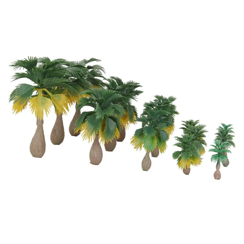 15pcs Mini Layout Model Train Palm Trees Tropical Forest Scenery Scale N Z 1:100-1:300 Green and Brown