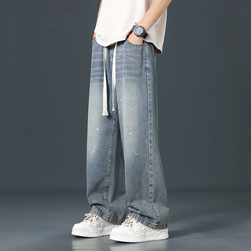8XL Plus Size Jeans Men Spot Denim Pant Harajuku Fashion Casual Straight Pants Male Elastic Waist Jeans Big Size 8XL