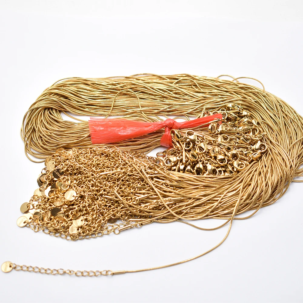 

Оптовая продажа, 0,9 мм, золотой цвет, нержавеющая сталь, цепочка в виде змеи, 40 см + 5 см, цепочка с застежкой-лобстером, сделай сам, ювелирные аксессуары, 50 100 шт./лот