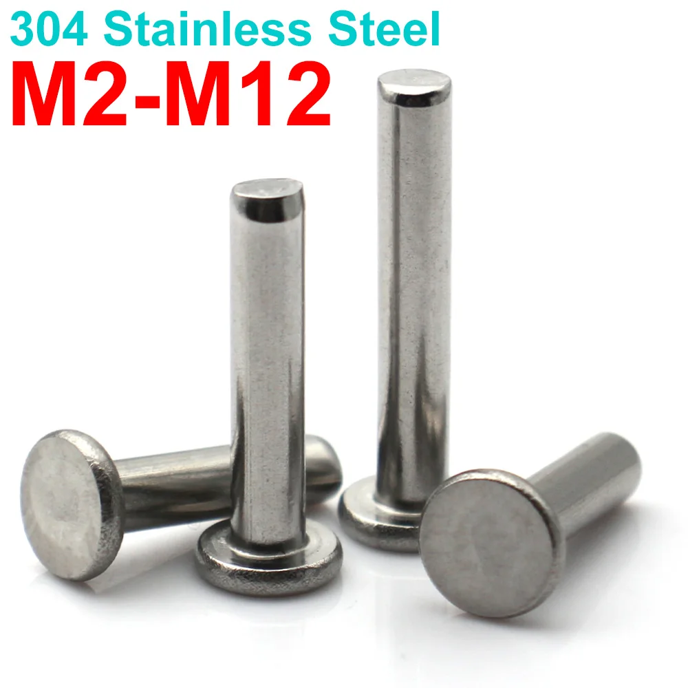 5-30pcs 304 Stainless Steel Solid Flat Head Rivets Knock Type Plain Cap Rivet M2 M2.5 M3 M4 M5 M6 M8 Metal Fasteners 3mm-60mm