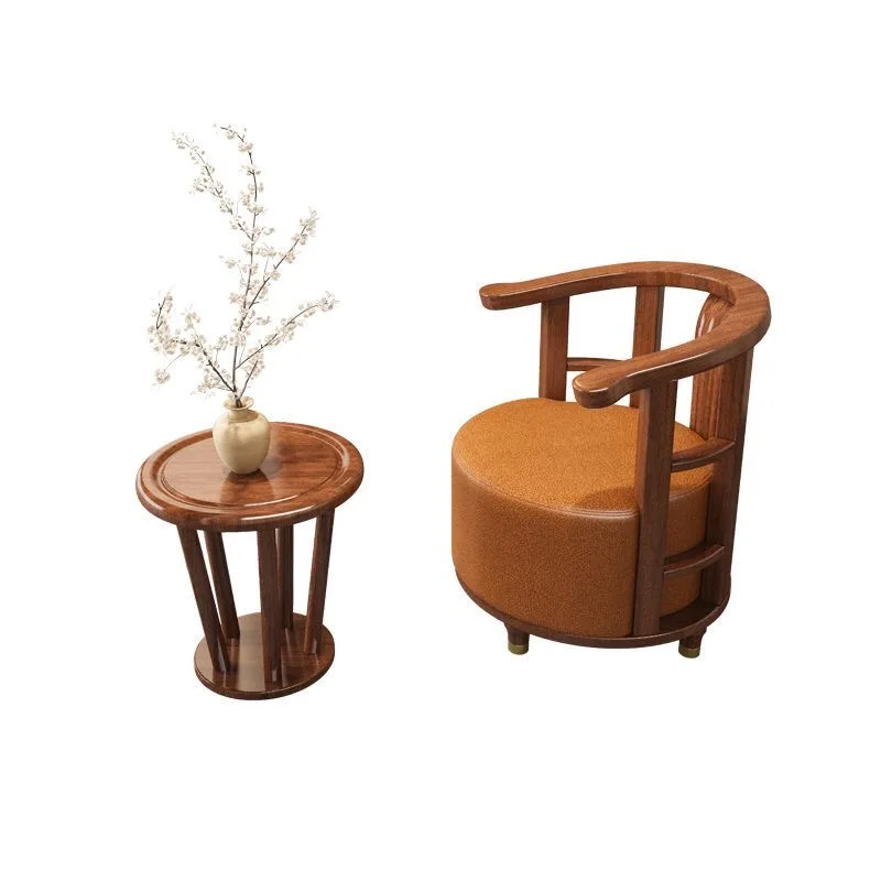 #Solid Wood Single Leisure Sofa Chair Rotatable for Apartment Hotel Balcony Living Room Bedroom Study-Medieval Style
