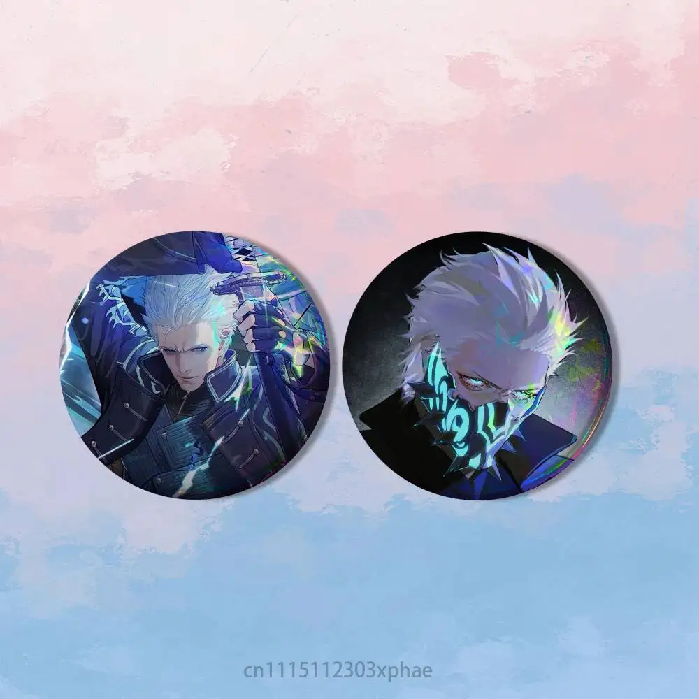 D-Devil May Cry Vergil HD Print Round Lapel Pins Pretty Derby 2 piece set Round Display Brooches Brooch Badges