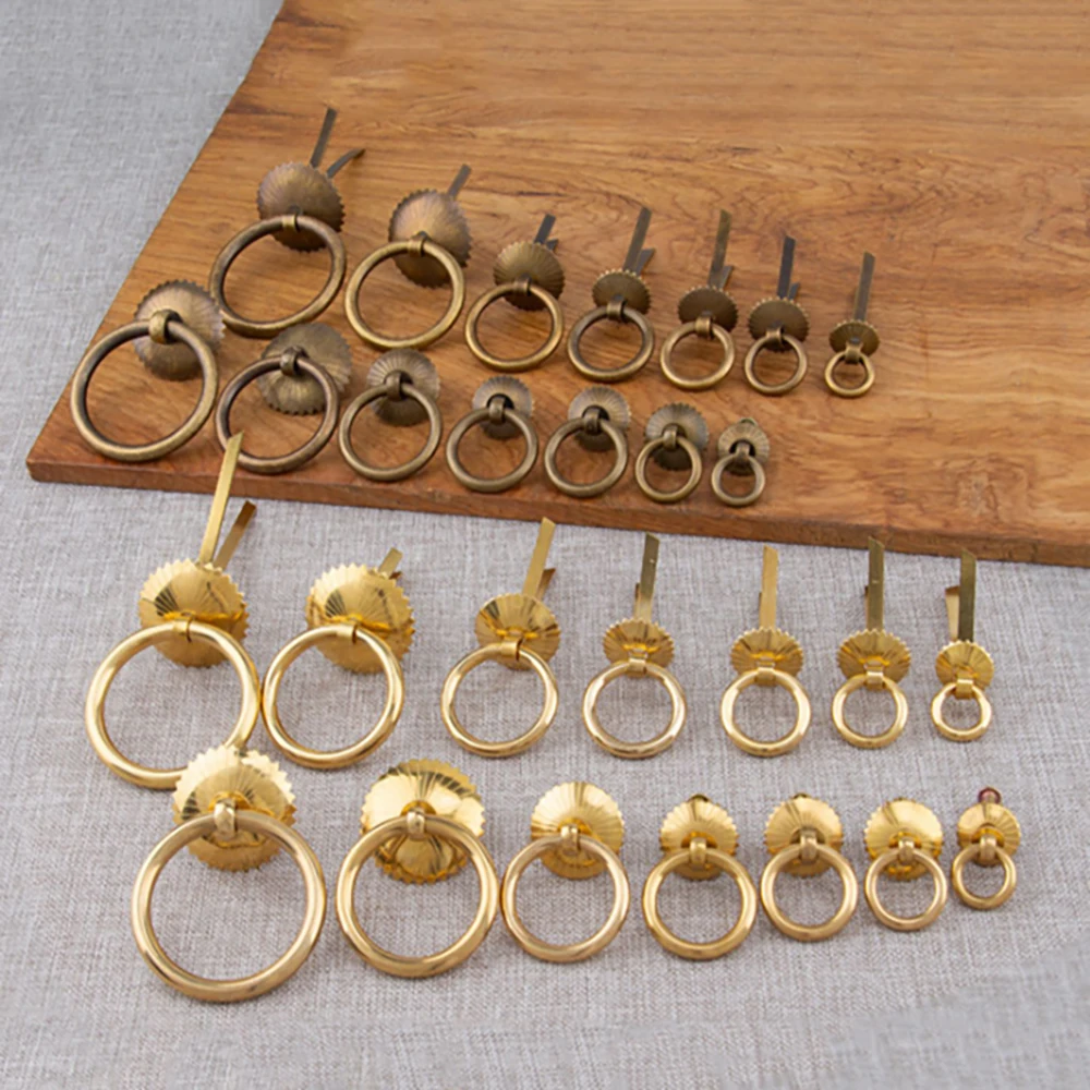 Chinese Style Pure Brass Handle Furniture Cabinet Door Drawer Pull Ring Tea Can Medicine Cabinet Handle Single Hole Round Ring