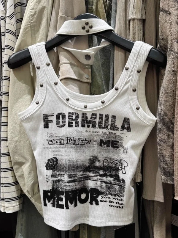 

Retro American Hot Girl Design Unique Vest T-irt Summer New Sle Belly Letter Print Hanging Ne Vest Women's Faion