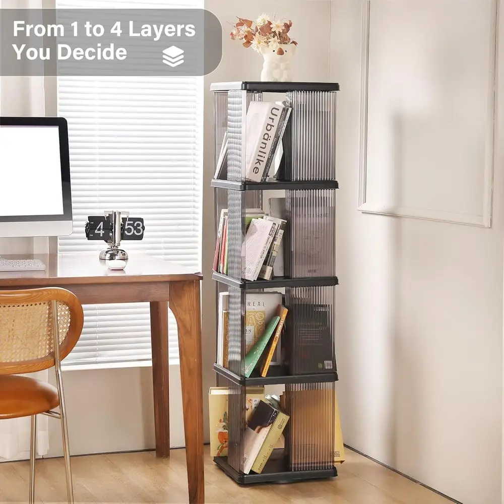 Estantería giratoria de 4 niveles, estantería de esquina pequeña para espacios pequeños, estantería de pie de exhibición 360, Narro de plástico Lazy Susan