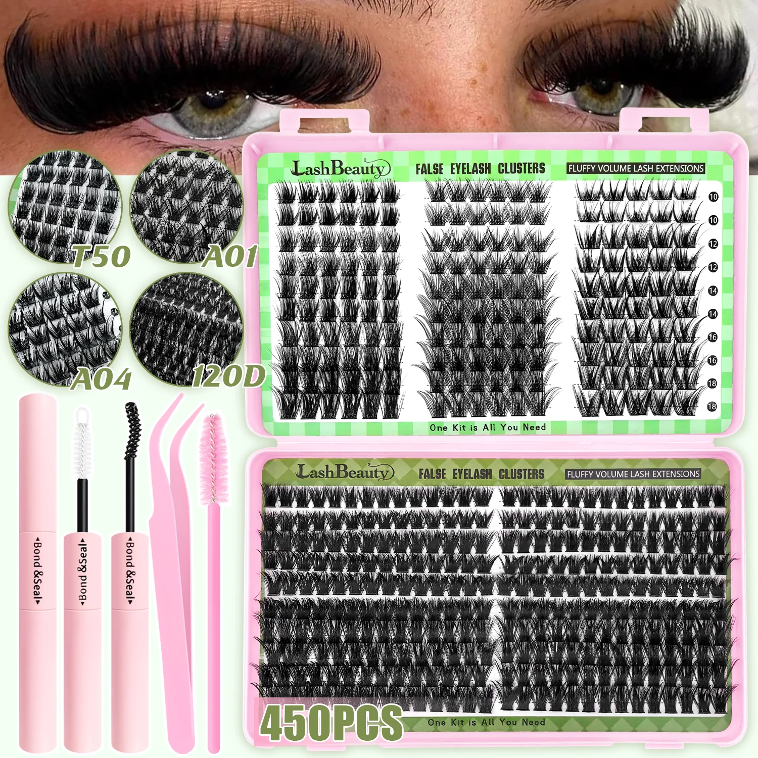 Natürliche Wimpernverlängerungen Set D-Curl Wimpernbüschel Buch DIY Wimpernverlängerungen mit Werkzeug Natürliches Volumen Wiederverwendbare Weiche Wimpern