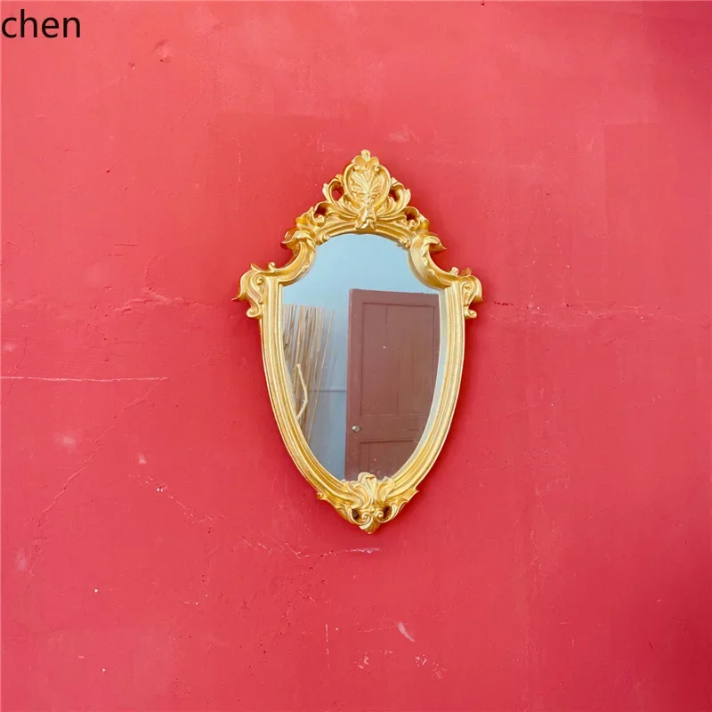 Z30-  embossed gold irregular mirror vanity mirror retro resin wall hanging mirror wall decoration photo prop