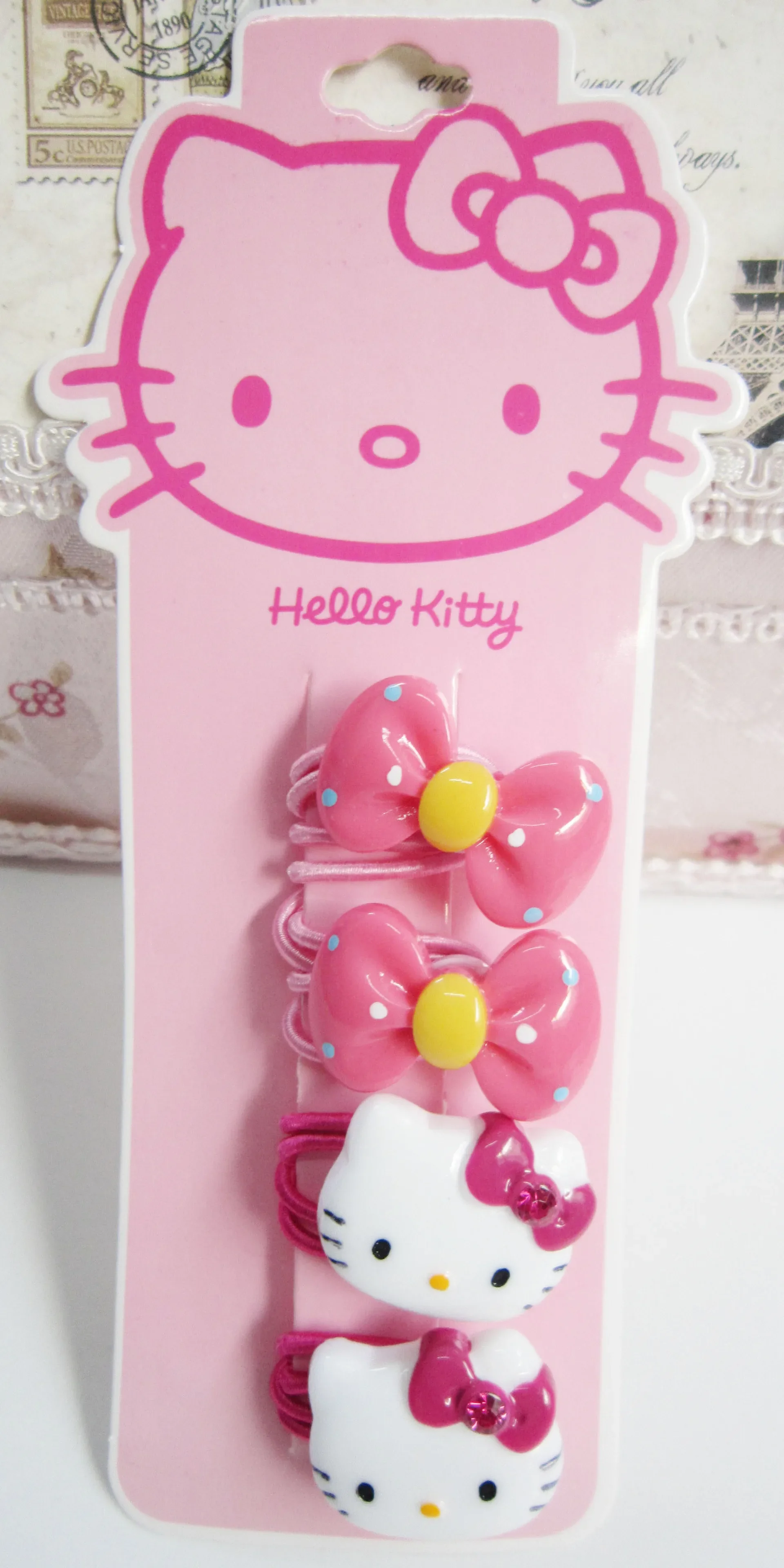 Sanrio-horquilla para el pelo de Hello Kitty para niños, accesorios para el cabello, banda de goma, lazo, pinza para el pelo, Anillo para el pelo para niña, 4 Uds.