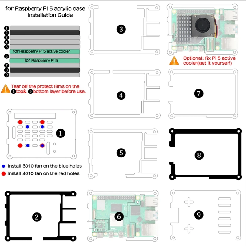 Caja de acrílico de 1 pieza como se muestra 92X67x25mm para Raspberry Pi 5, Compatible con Raspberry Pi 5 Active Cooler