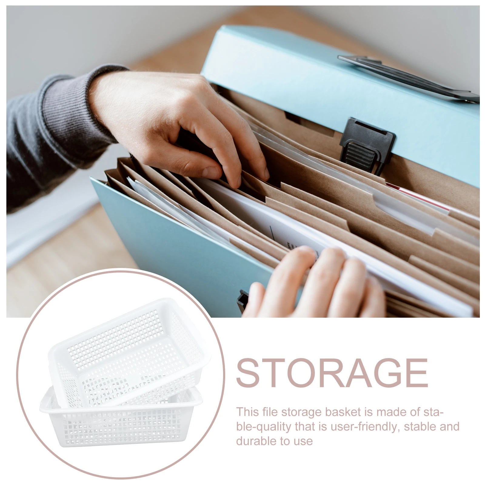 

2Pcs File Basket Creative Storage Organizer ABS Plastic Desktop Storage Basket Office Document File Organizer