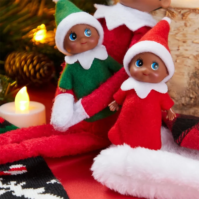 2pieces Christmas Elf Doll Small Baby Twins In Bib Miniature Accessories Boy And Girl Toy Suitable For Xmas New Year Decorations