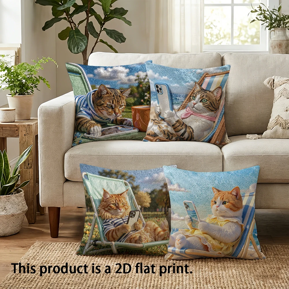 1/4pcs Cute Cat-Printed Pillow Covers for Cozy Home Sofa bed cushion cover home bedroom decoration, 2D flat printing