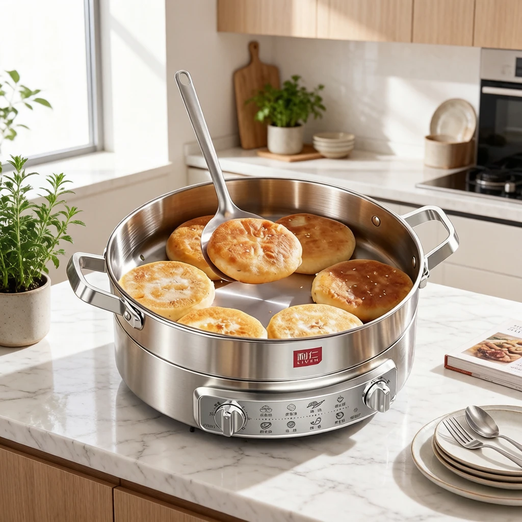 2026 New 316L Titanium Steel King Grill, 32cm 0-Coat Deep Pan with Timer, Wear-Resistant Durable Cooker for Family Breakfast BBQ