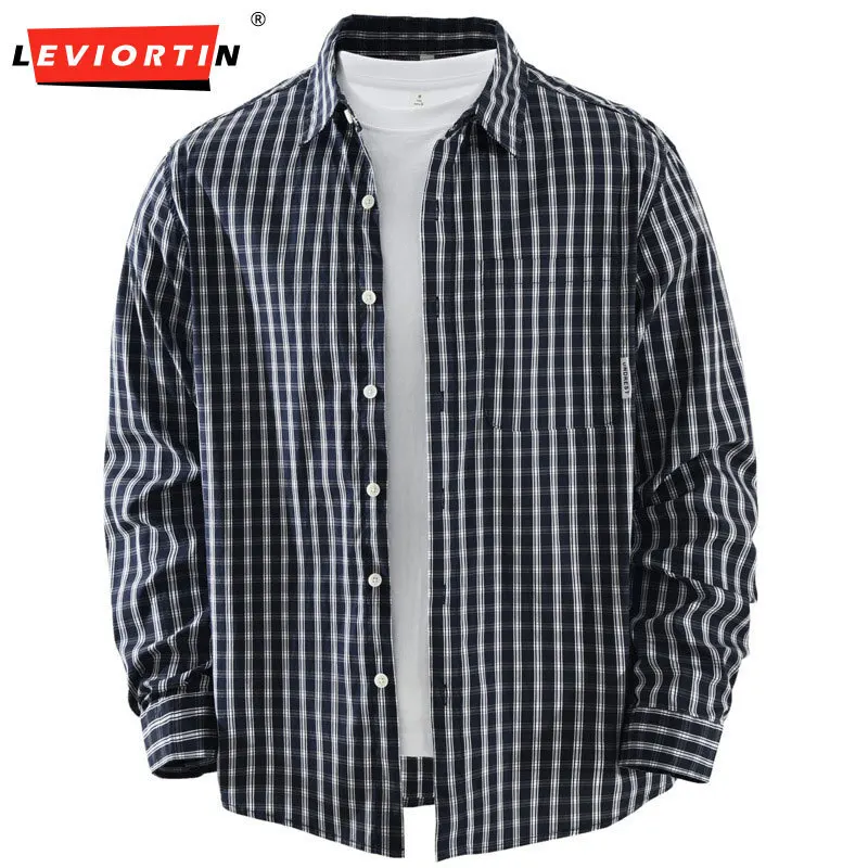 2025 Spring and Autumn Men's Fashion Versatile Artistic Casual Loose Top Trendy Simple Stripe Plaid Collar Long Sleeve Shirt