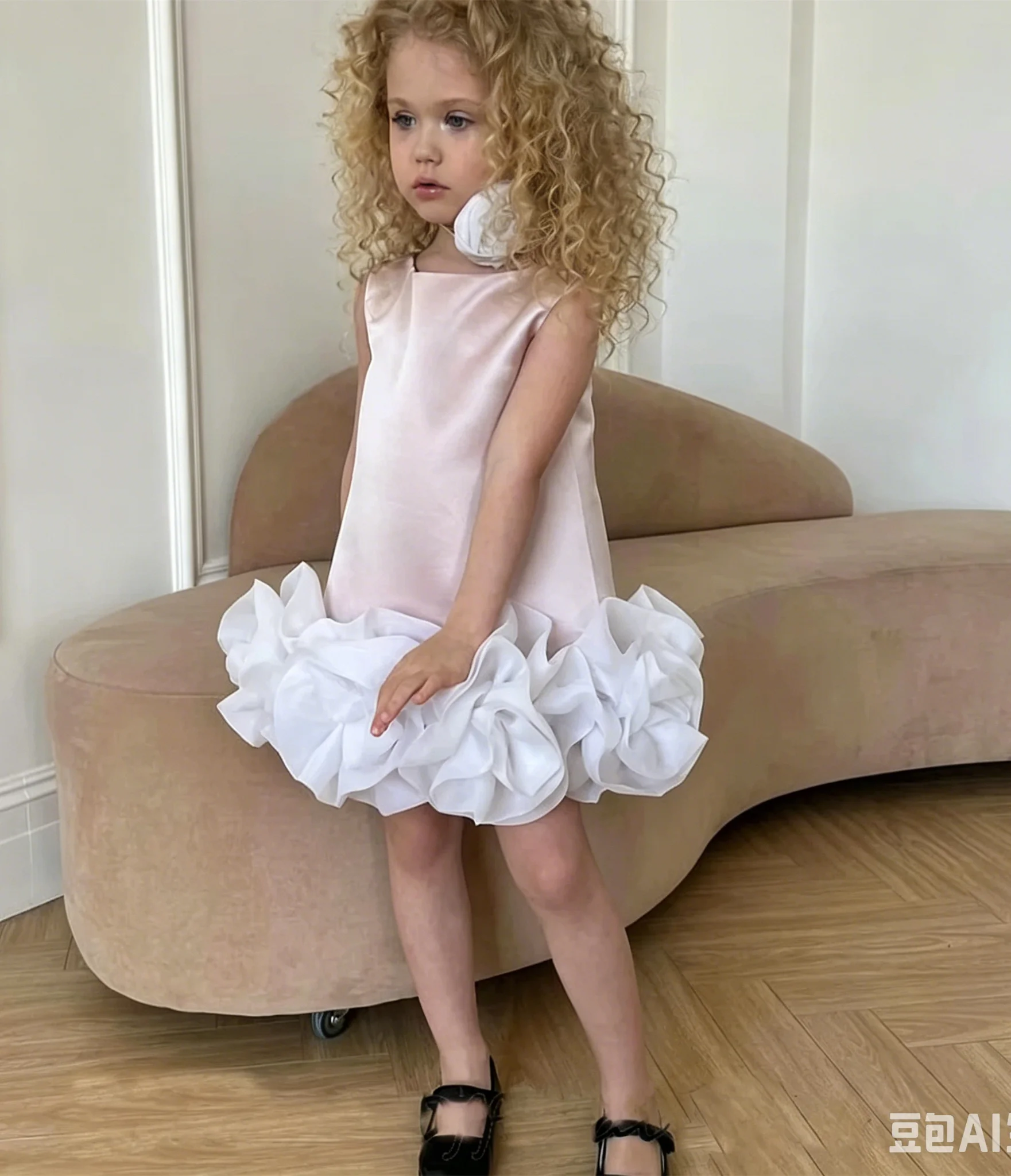 Princess Pink Flower Girl Dress for Wedding Sleeveless Ruffled Knee Lenght Infant Baptism Gowns First Communion Gowns Customized