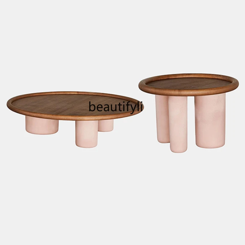 

3Nordic Solid Wood Silent Cream Style Designer Creative round Tea Table Living Room Combination
