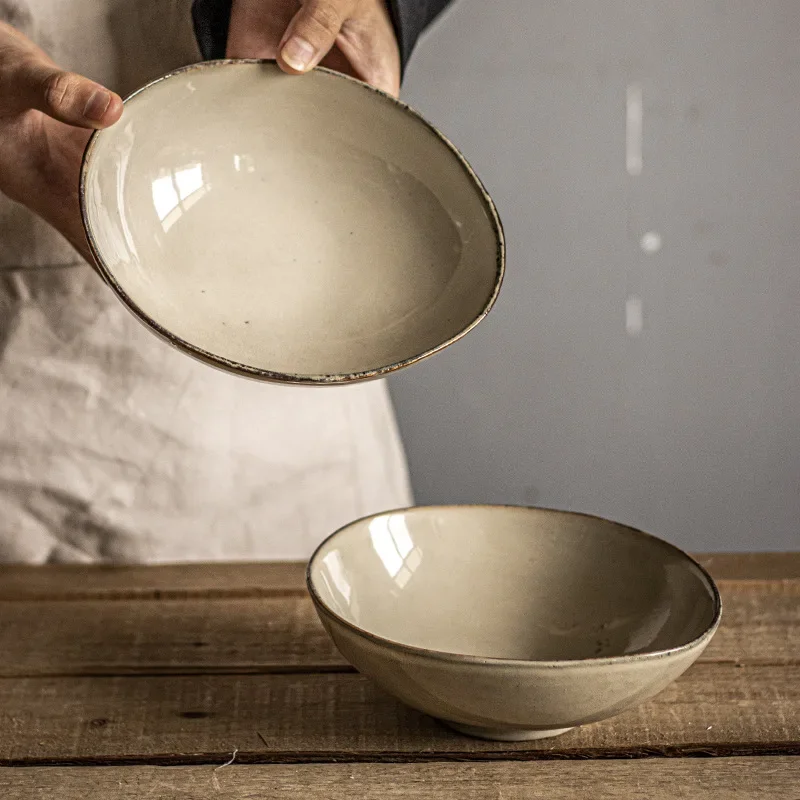 

Retro Special-shaped Pasta Vegetable Bowl Fruit Basin Tableware Japanese Salad Ceramic Household Dinner Plate Wholesale