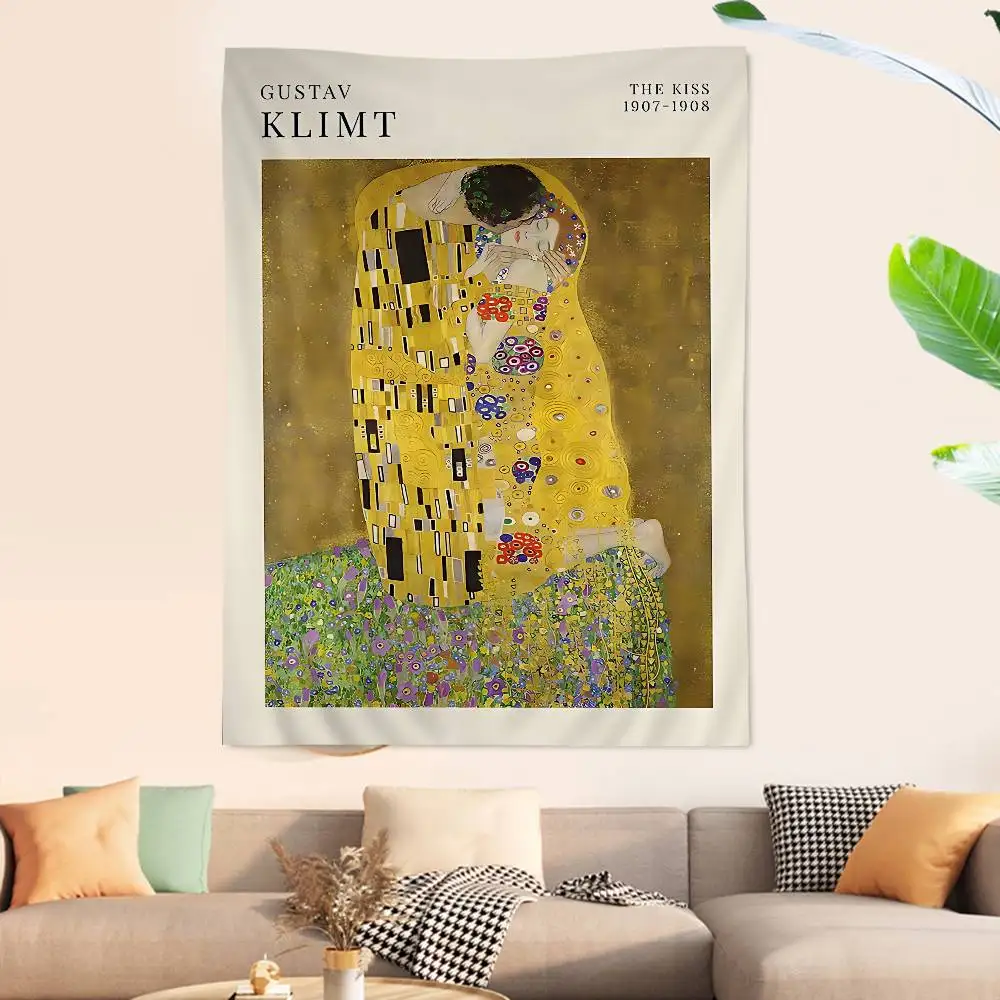 Pintura del beso Gustav Klimt, tapiz bohemio colgante, alfombras de pared Hippie de Tarot, tapiz japonés para dormitorio