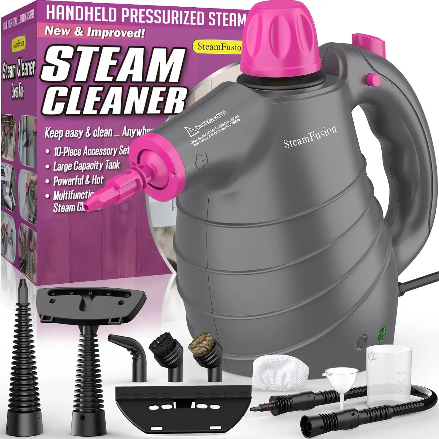 Handheld Steam Cleaner with 10 Accessories & Safety Lock, Multi-Purpose for Home, Car, Upholstery