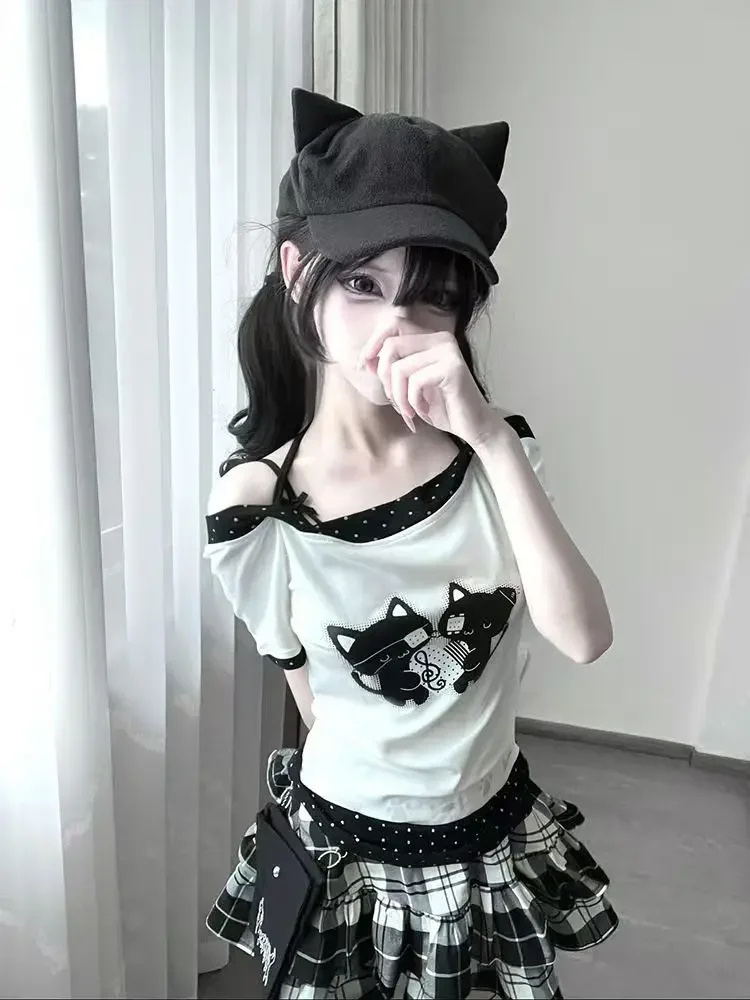 

Subculture Japanese T Shirt Women Casual Y2k Crop Top Outwear Kawaii Tees for Girls Harajuku Outwear Korean Fashion T-shirt Chic