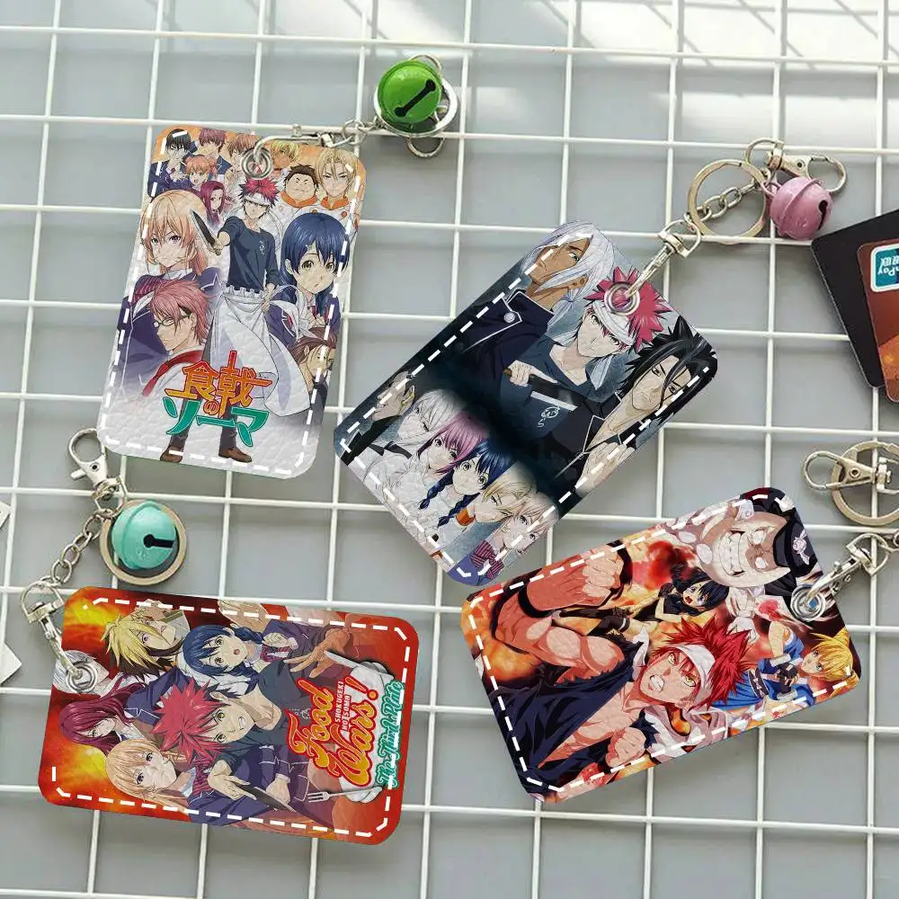 Food Wars Shokugeki No Soma Card Case Keychain Access Card Bag Key Tag Ring Leather Card Holder Key Ring Access