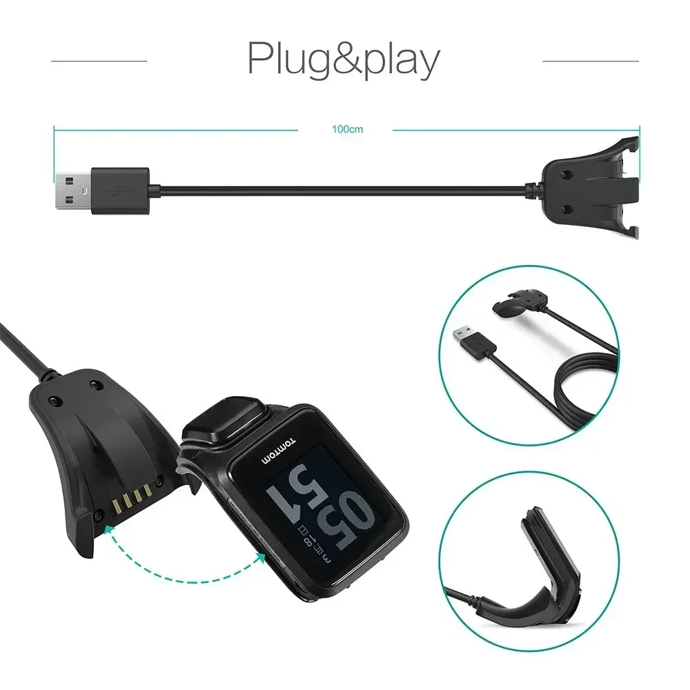 USB Charging Cable For TomTom Runner 2 3 Spark Adventurer Golfer 2 Charger Dock Data Transfer Power
